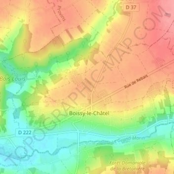 Carte topographique Boissy-le-Châtel, altitude, relief
