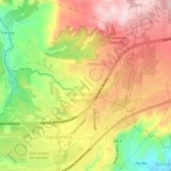 Carte topographique Residencial Altavista, altitude, relief