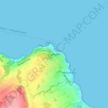 Carte topographique Gudhjem, altitude, relief