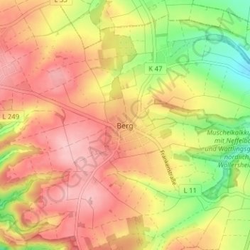 Carte topographique Berg, altitude, relief