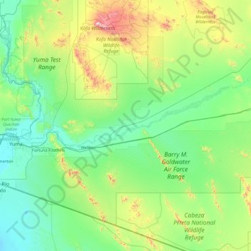 Carte topographique Yuma, altitude, relief
