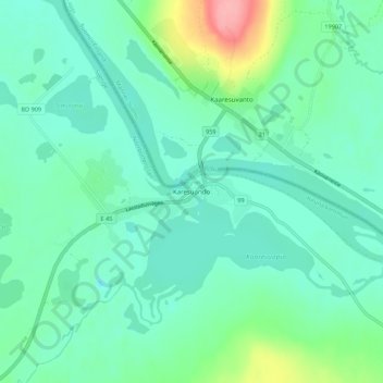 Carte topographique Karesuando, altitude, relief