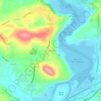 Carte topographique Cortiguera, altitude, relief