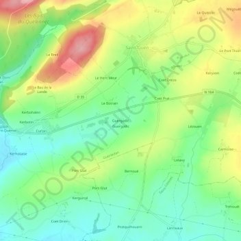 Carte topographique Guergadic, altitude, relief