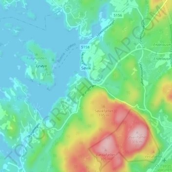 Carte topographique Nesjaryggen, altitude, relief