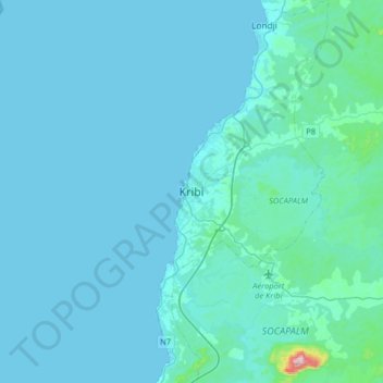 Carte topographique Kribi, altitude, relief
