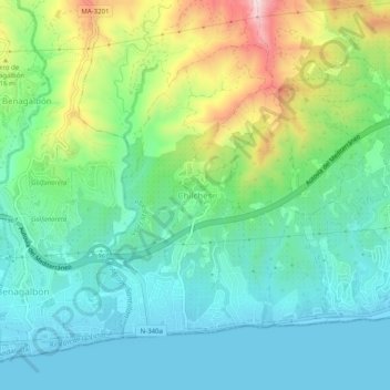 Carte topographique Chilches, altitude, relief