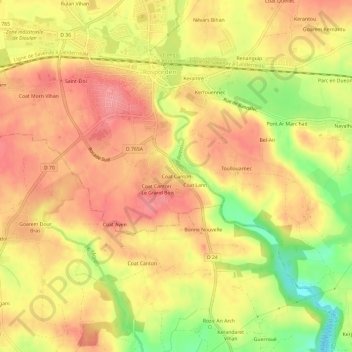Carte topographique Coat Canton, altitude, relief