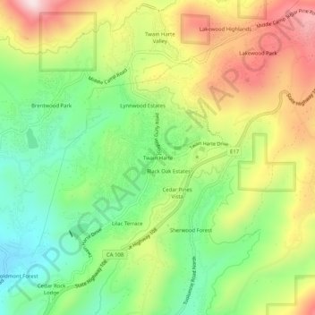 Carte topographique Twain Harte, altitude, relief