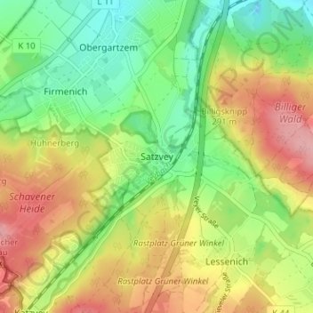 Carte topographique Satzvey, altitude, relief