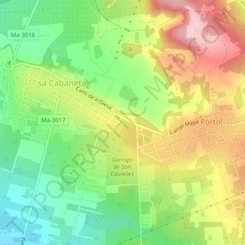 Carte topographique Son Caulelles, altitude, relief