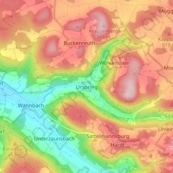 Carte topographique Urspring, altitude, relief