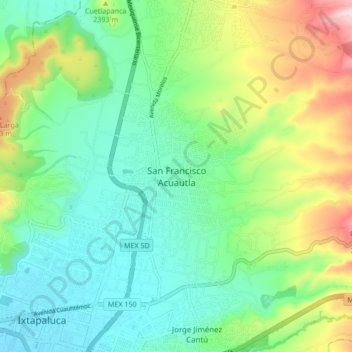 Carte topographique San Francisco Acuautla, altitude, relief