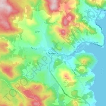 Carte topographique Geeveston, altitude, relief
