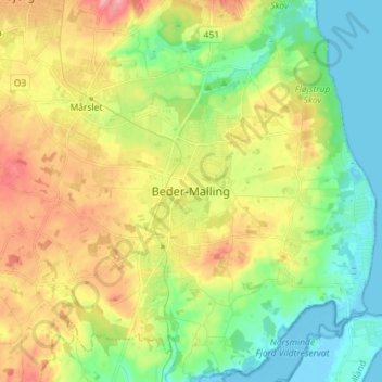 Carte topographique Beder-Malling, altitude, relief
