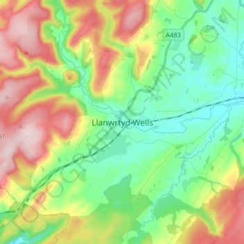 Carte topographique Llanwrtyd Wells, altitude, relief