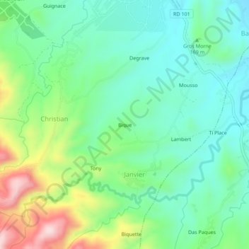 Carte topographique Bique, altitude, relief