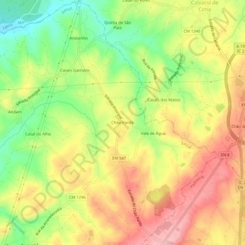 Carte topographique Chão Pardo, altitude, relief