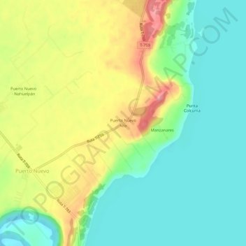 Carte topographique Puerto Nuevo Alto, altitude, relief