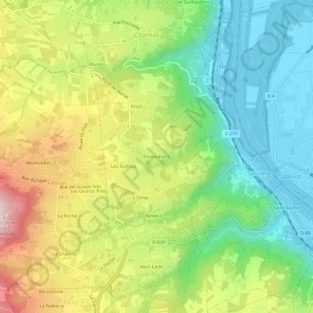 Carte topographique Fontachard, altitude, relief