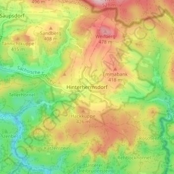 Carte topographique Hinterhermsdorf, altitude, relief