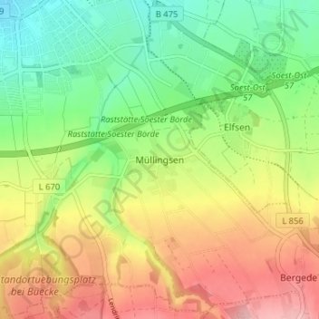 Carte topographique Müllingsen, altitude, relief