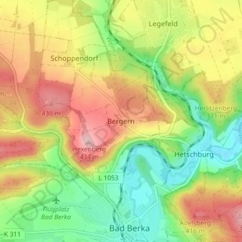 Carte topographique Bergern, altitude, relief