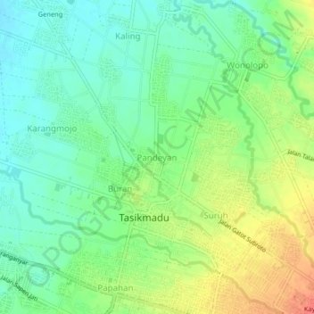 Carte topographique Pandeyan, altitude, relief