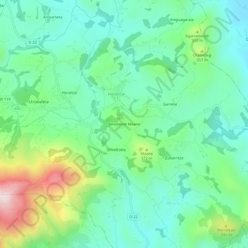 Carte topographique Résidence Moane, altitude, relief