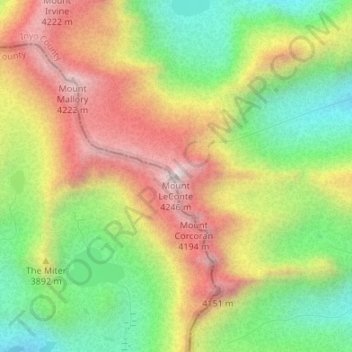 Carte topographique Mount LeConte, altitude, relief