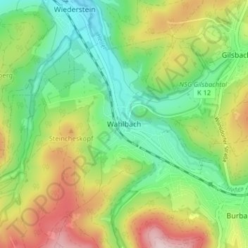 Carte topographique Wahlbach, altitude, relief