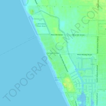 Carte topographique Oxnard Shores, altitude, relief