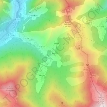 Carte topographique Axiat, altitude, relief