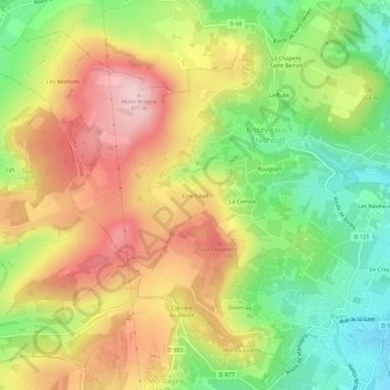 Carte topographique Cruchaud, altitude, relief