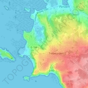 Carte topographique Trovern Bihan, altitude, relief