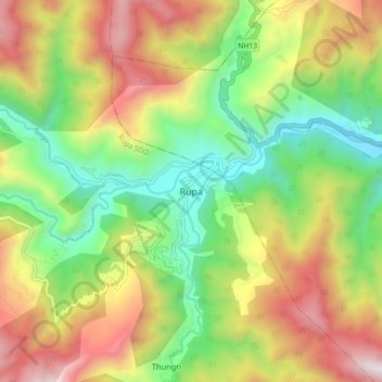 Carte topographique Rupa, altitude, relief
