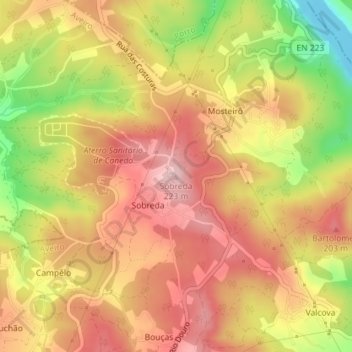 Carte topographique Sobreda, altitude, relief