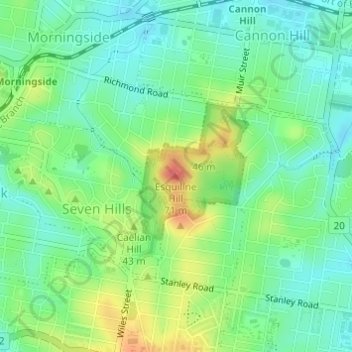 Carte topographique Esquiline Hill, altitude, relief