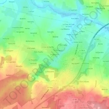 Carte topographique Le Moustoir, altitude, relief