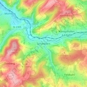 Carte topographique Schimborn, altitude, relief