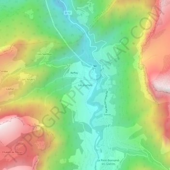 Carte topographique Les Ouches, altitude, relief