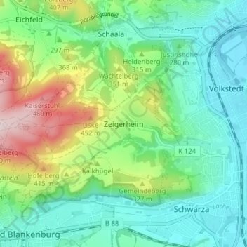 Carte topographique Zeigerheim, altitude, relief
