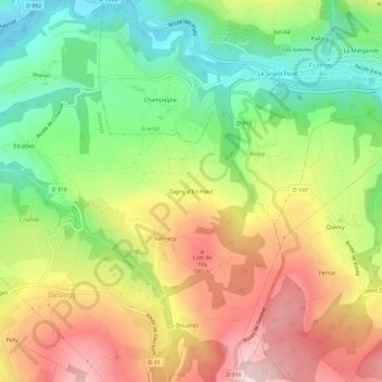 Carte topographique Tagny d'En-Haut, altitude, relief