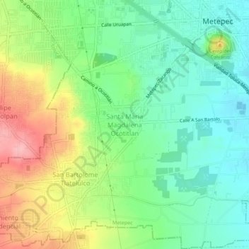 Carte topographique Santa María Magdalena Ocotitlan, altitude, relief