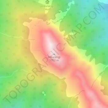 Carte topographique Hikurangi, altitude, relief