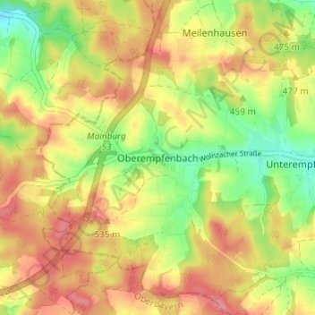 Carte topographique Oberempfenbach, altitude, relief