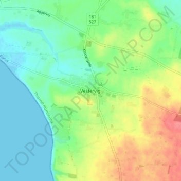 Carte topographique Vestervig, altitude, relief