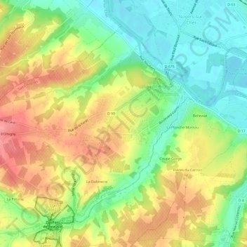Carte topographique Les Rues de Chèvres, altitude, relief