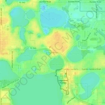 Carte topographique Eloise Woods, altitude, relief