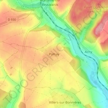 Carte topographique Polhay, altitude, relief